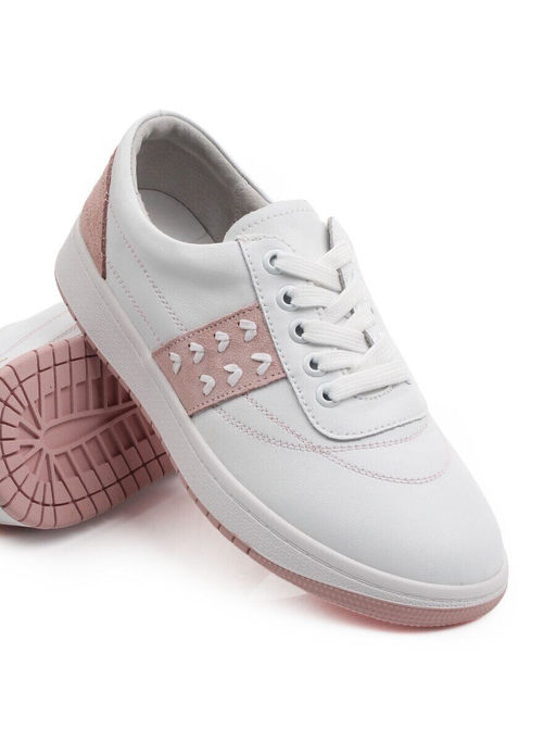 03-YA345-2 WHITE/PINK Полуботинки спортивные женские (натуральная кожа, натуральная замша)