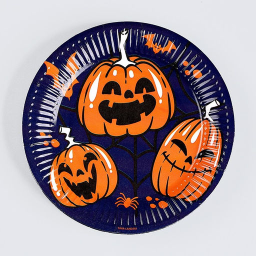 Цена за 10 шт. Тарелка одноразовая бумажная «Хэллоуин», тыква, 18 см