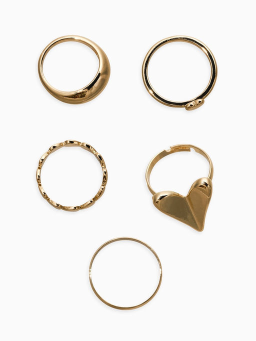 Набор колец 5 шт "Новый стиль" сердечки, размер МИКС, цвет золото
