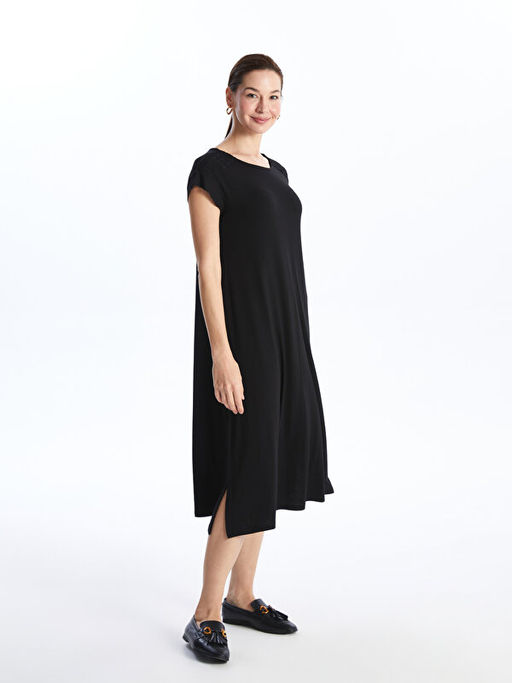 Bisiklet Yaka D?z K?sa Kollu Elbise