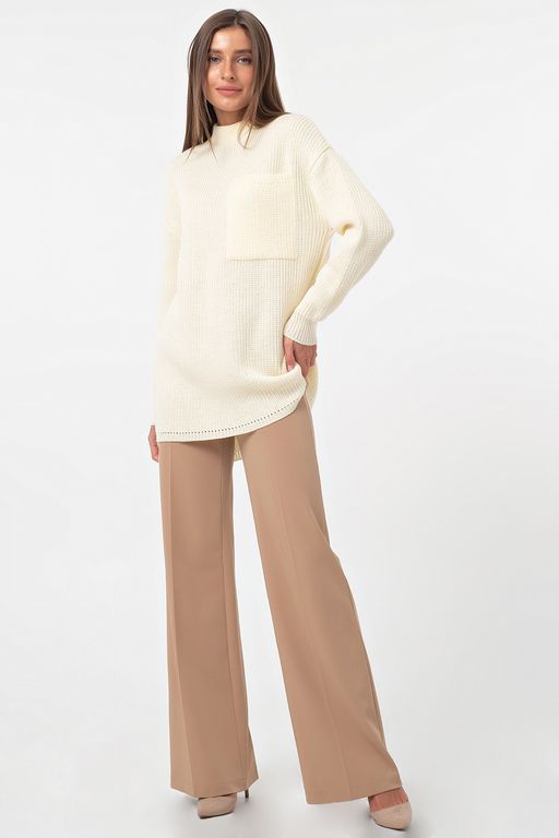 Туника вязаная теплая с шерстью молочная