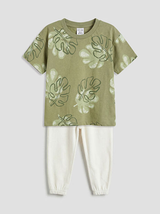 Yaprak Bask?l? Erkek Bebek Ti??rt ve Pantolon