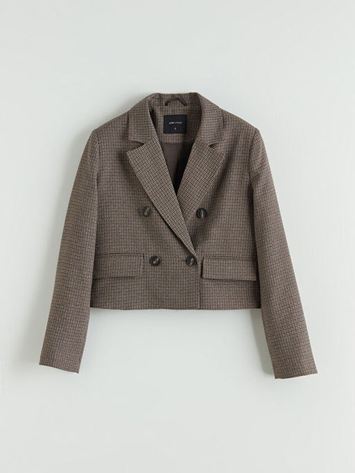 Kazaya?? Desenli Crop Kad?n Blazer Ceket