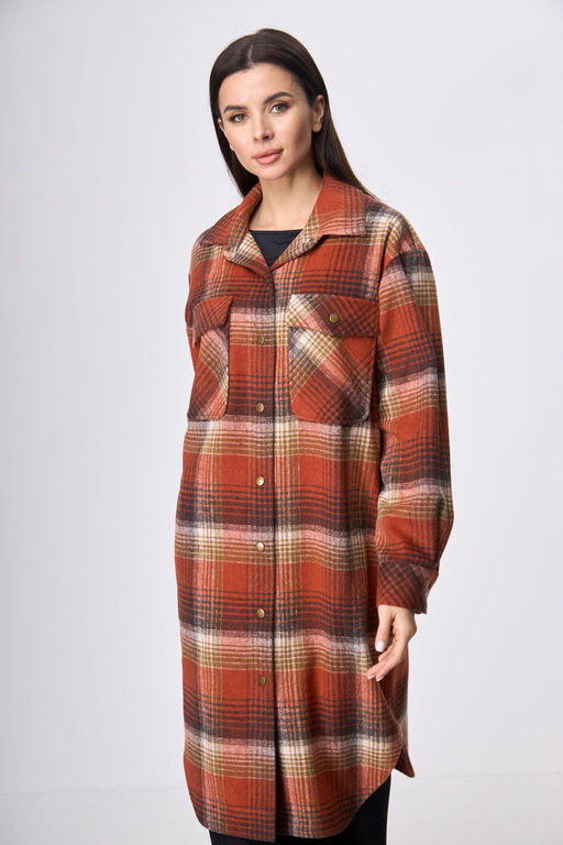 Пальто ANELLI 935 красная клетка  фото 4