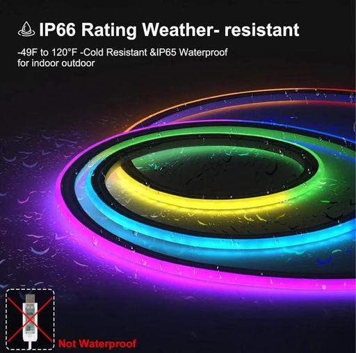 Наружная светодиодная лента RGBIC IP66 5метров USB, водонепроницаемая, синхронизация музыки, неоновая веревка с управлением через приложение