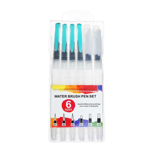 Набор кистей для рисования, синтетика, 6 штук, круглые, плоские, с резервуаром для воды, туши, чернил