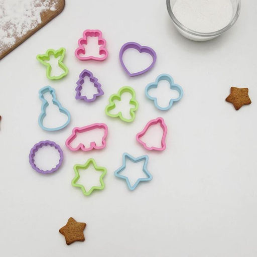 Формы для печенья новогодние Доляна Праздник, набор 12 шт., пластик, МИКС