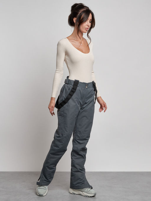 Полукомбинезон утепленный женский зимний горнолыжный серого цвета 7607Sr - Colannia фото 15