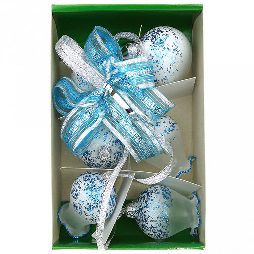 Елочная игрушка гирлянда стеклянная "Воздушная", 3 колокольчика 6см, 3 шара д6см, ручная художественная роспись, цвета микс, подарочная упаковка (Россия)