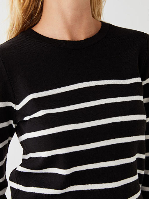 Bisiklet Yaka ?izgili Uzun Kollu Kad?n Triko Kazak - Waikiki фото 3