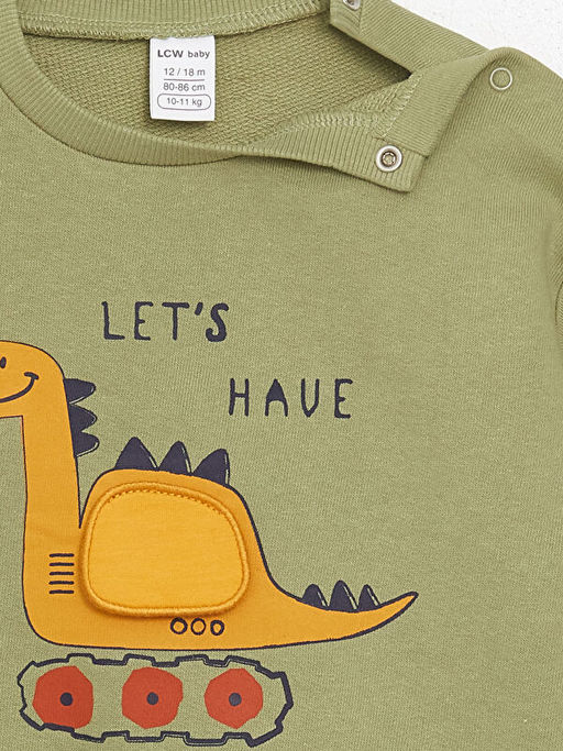 Bisiklet Yaka Bask?l? Erkek Bebek Sweatshirt