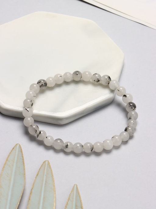 Браслет «Агат волосатик», шар №6, белый