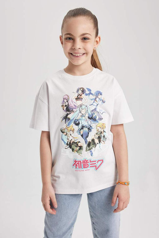 Футболка Oversize с короткими рукавами Hatsune Miku для девочек - Defacto фото 6
