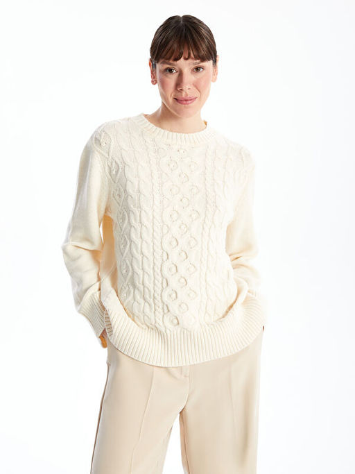 Bisiklet Yaka Kendinden Desenli Kad?n Triko Kazak