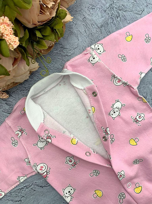 Боди футер с длинным рукавом варежкой, арт.XC-BD137-ITn, розовый коровы - Мамин малыш фото 2