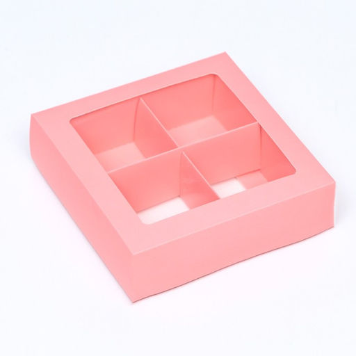 Цена за 2 шт. Коробка для 4 конфеты, розовый, 12.5×12.5×3.5 см