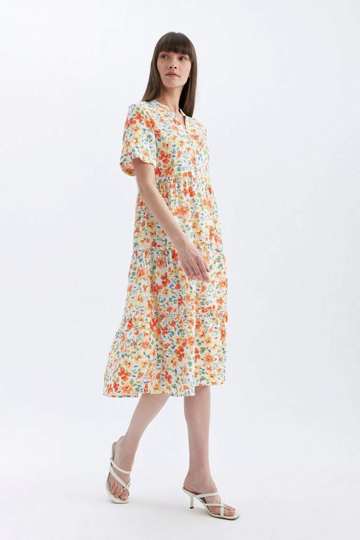 Платье миди с короткими рукавами и V-образным вырезом с рисунком - Defacto фото 6