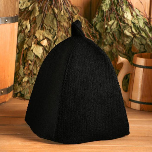 Шапка для бани и сауны, полиэфир 70%, шерсть 30%, с прямым низом, чёрная