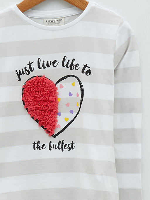 Bisiklet Yaka Bask?l? Uzun Kollu K?z ?ocuk Ti??rt - Waikiki фото 3