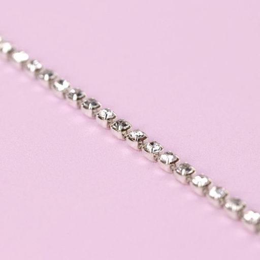 Цепь со стразами, металл, стекло, 2 мм, 9±1 м, цвет серебряный