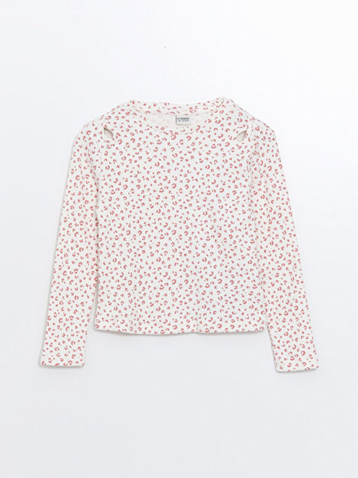 Bisiklet Yaka Bask?l? Uzun Kollu K?z ?ocuk Ti??rt