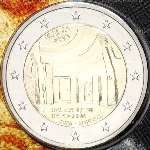 Монета 2 евро 2022 года Мальта  Доисторические места Мальты  Хал-Сафлиени (в блистере)