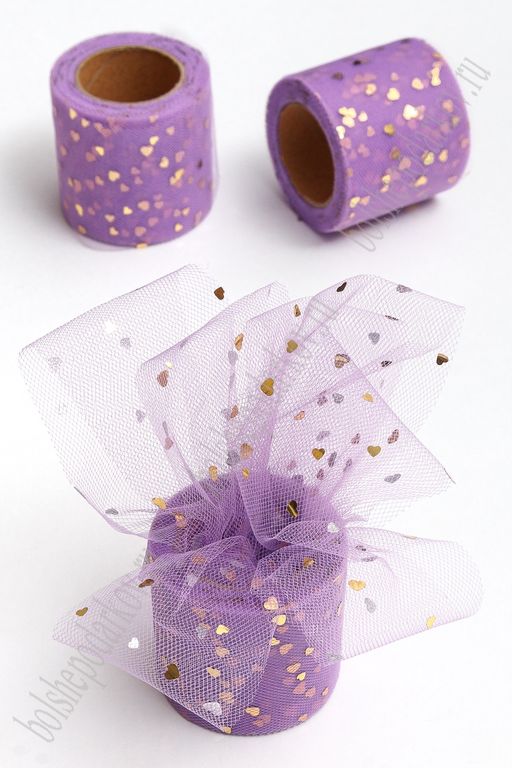 Фатин Сердечки 5,5 см*15 ярд (SF-5808) фиолетовый/золото №32