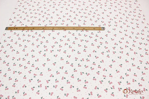 Плательный хлопок Вишенки с горошком на белом цв.пыльно-розовый, ш.1.45м, хлопок-100%, 115гр/м.кв - Купава фото 3