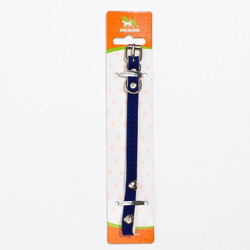 Ошейник бархатистый с сердечками, 32 х 1 см, ОШ 23-29, текстиль и кожзам, синий - Пижон фото 4