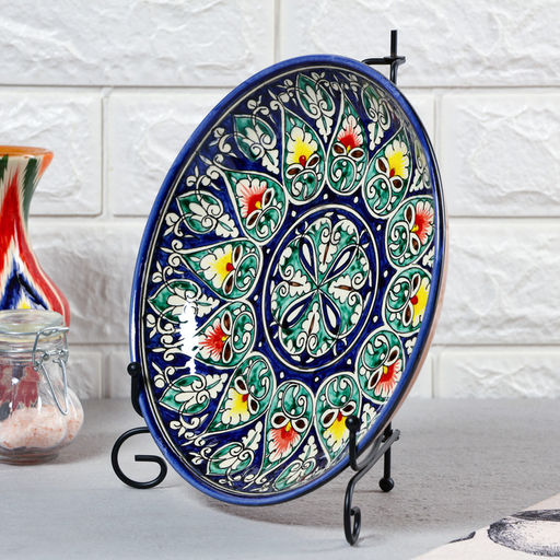 Ляган узбекский Риштанская керамика «Узоры», d=25 см, синий МИКС