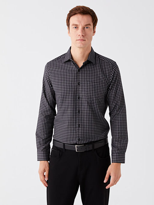 Regular Fit Uzun Kollu Ekose Gabardin Erkek G?mlek