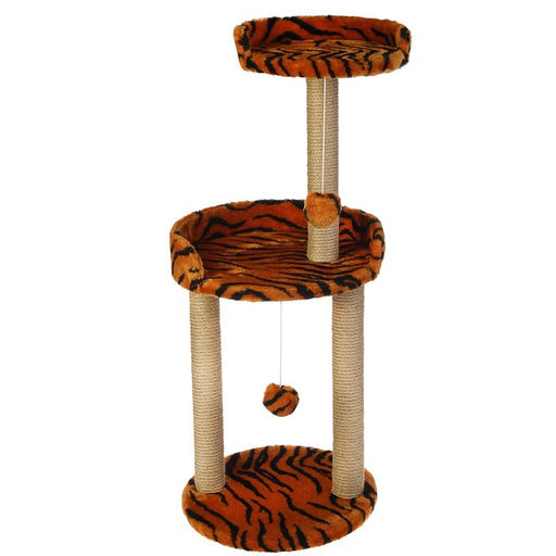 Когтеточка с круглой площадкой и игрушкой, джут, 43 х 43 х 100 см, микс цветов