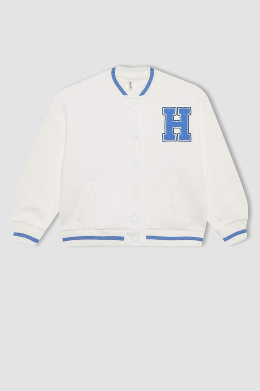 Кардиган-бомбер на толстой мягкой подкладке с воротником колледжа для девочек - Defacto фото 9