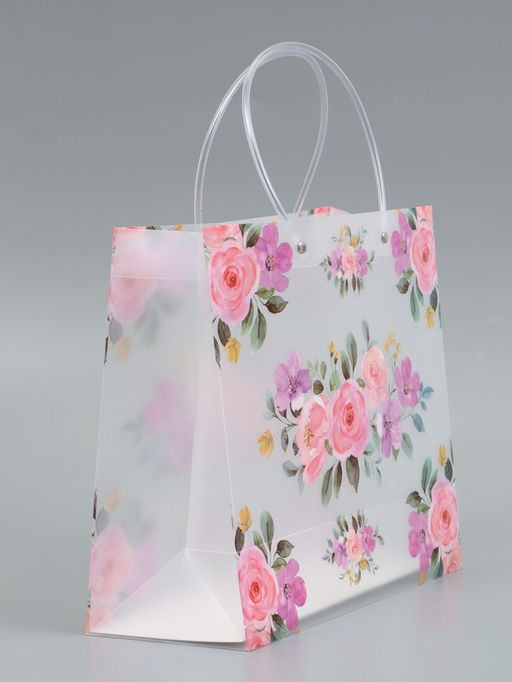 Пакет подарочный прозрачный , "Цветы" 30 х 26 х 12