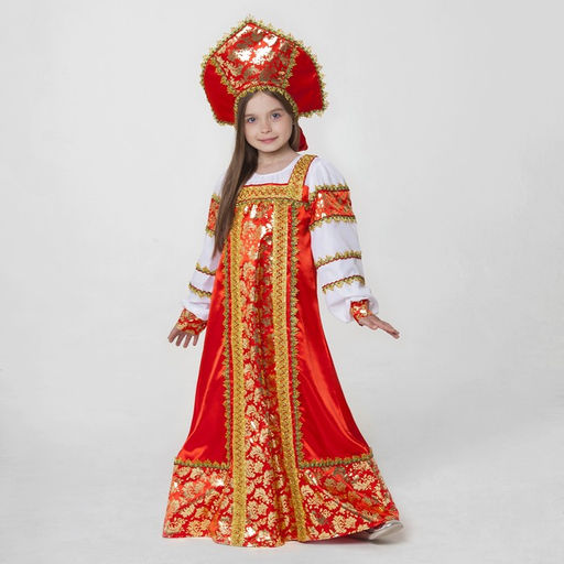 Русский народный костюм Любавушка, платье-сарафан, кокошник, р-р 30, рост 110-116 см, красный
