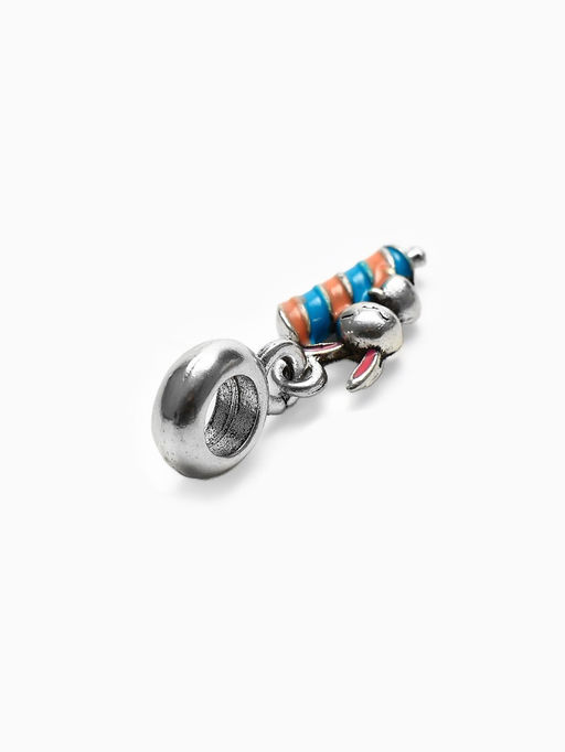 Цена за 5 шт. Шарм подвеска «Заяц» с мороженым, сине-оранжевый в серебре