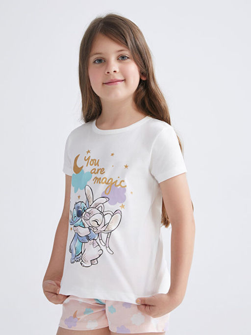 Lilo & Stitch Bask?l? K?z ?ocuk ?ortlu Pijama Tak?m?