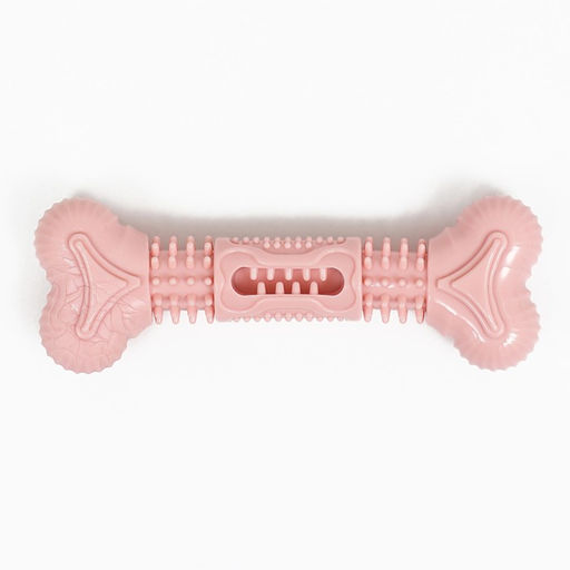 Игрушка для лакомств и сухого корма Кость, TPR, массажная, 14,5 х 3,5 см, розовая - Пижон фото 2