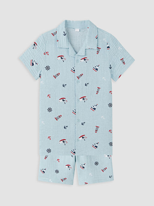 Resort Yaka Erkek ?ocuk ?ortlu Pijama Tak?m?
