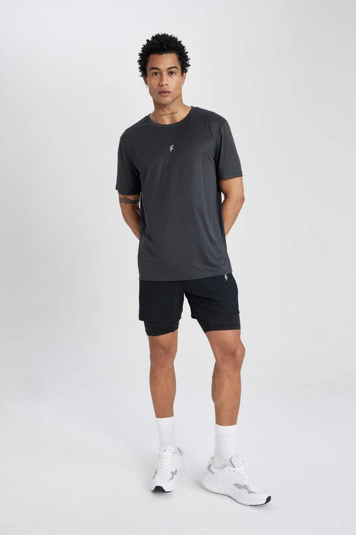 DeFactoFit Спортивная футболка узкого кроя с круглым вырезом и короткими рукавами с принтом  фото 4