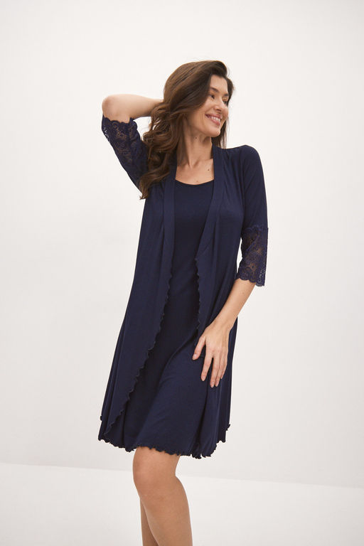Ночная сорочка из вискозы Селин-2 удлиненная темно-синяя - Амадэль фото 9