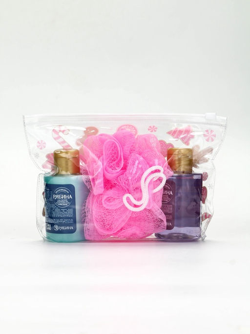 Подарочный набор новогодний, косметичка, гель для душа 2 шт. ? 100 мл и мочалка для тела, URAL LAB