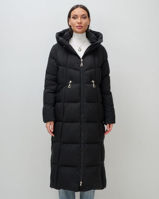 Пальто зимнее утепленное с капюшоном женское черного цвета 7729Ch - Visdeer фото 7