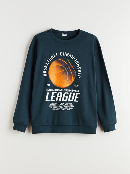 Bisiklet Yaka Bask?l? Erkek ?ocuk Sweatshirt