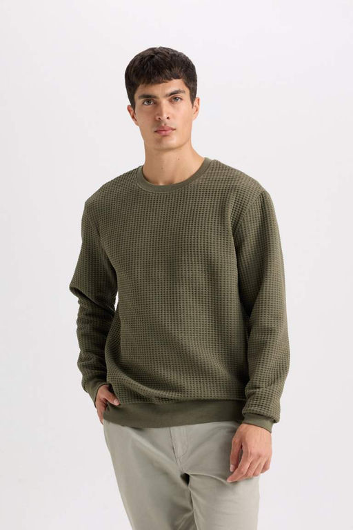 Жаккардовый свитшот стандартного кроя с круглым вырезом - Defacto фото 3