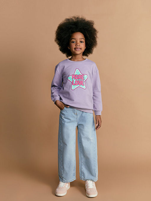 Bisiklet Yaka Uzun Kollu Bask?l? K?z ?ocuk Sweatshirt - Waikiki фото 2