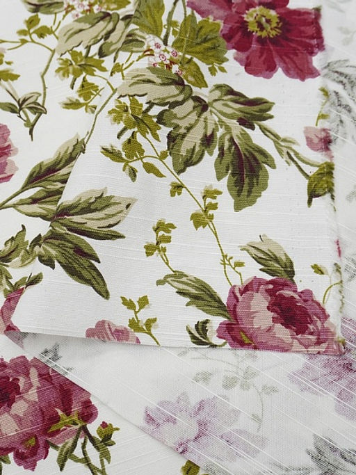 Интерьерный хлопок Бордовые пионы на белом, ш.1.5м, хлопок-100%, 215гр/м.кв - Купава фото 2