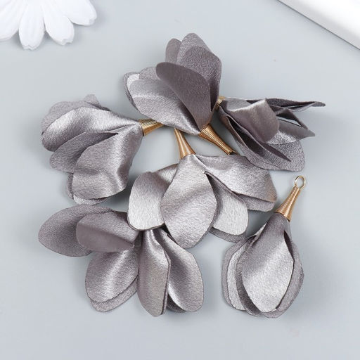 Декор для творчества текстиль Бутон, благородный серый, набор 6 шт., 6 см