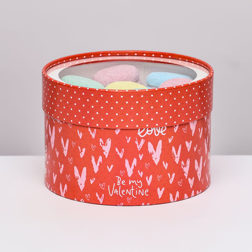 Коробка для макарун тубус с окном  With love!  16 х 16 х 9 см