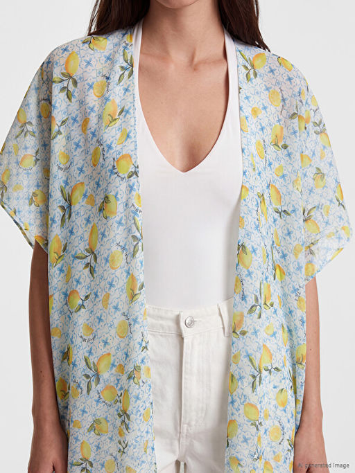 ?al Yaka Limon Desenli Kad?n Kimono